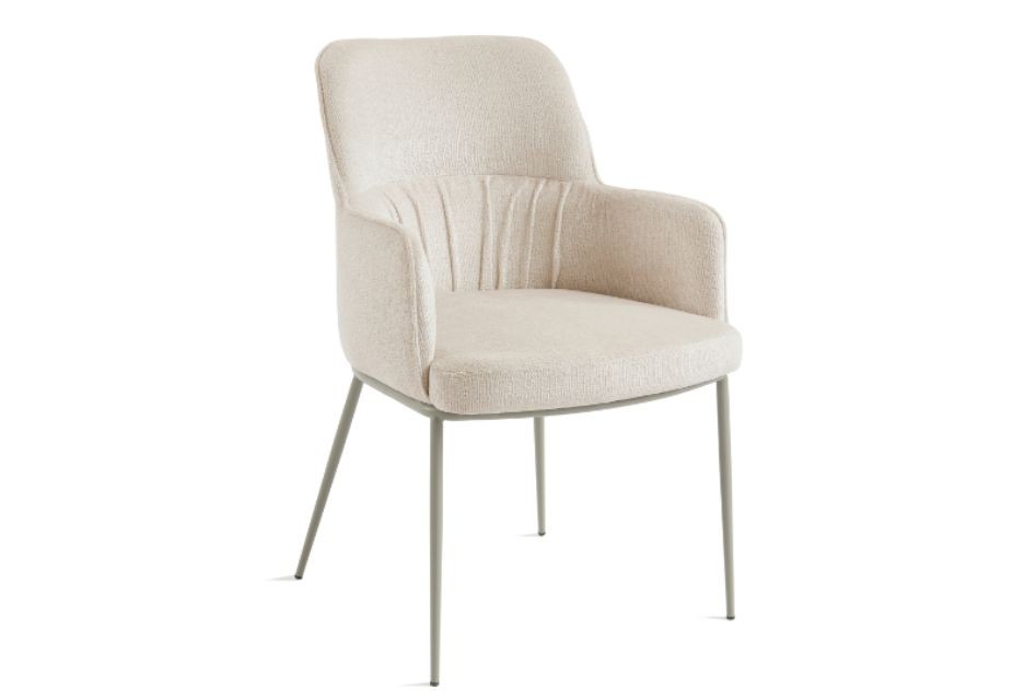 Meublissime Fauteuil Confortable TANYA En Tissu Chenille Et Pieds Beige