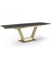 ARYA - Table extensible en céramique noire marbree et pieds dorés  - L180/260