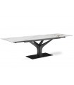 AURORA - Table extensible en céramique blanche effet marbre et pied noir L 180 / 280