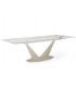 ALLEGRA - Table à manger extensible en céramique blanche effet marbre et pieds beige  L 160 / 240