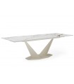 ALLEGRA - Table à manger extensible en céramique blanche effet marbre et pieds beige  L 160 / 240