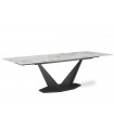 ALLEGRA - Table à manger extensible en céramique blanche effet marbre et pieds noirs L 160 / 240