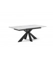 MALICIA - Table à manger extensible en céramique blanche effet marbre et pieds noirs L 180 / 260