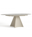 SOPHIA - Table ronde extensible en céramique marbree beige et pied beige L120/180